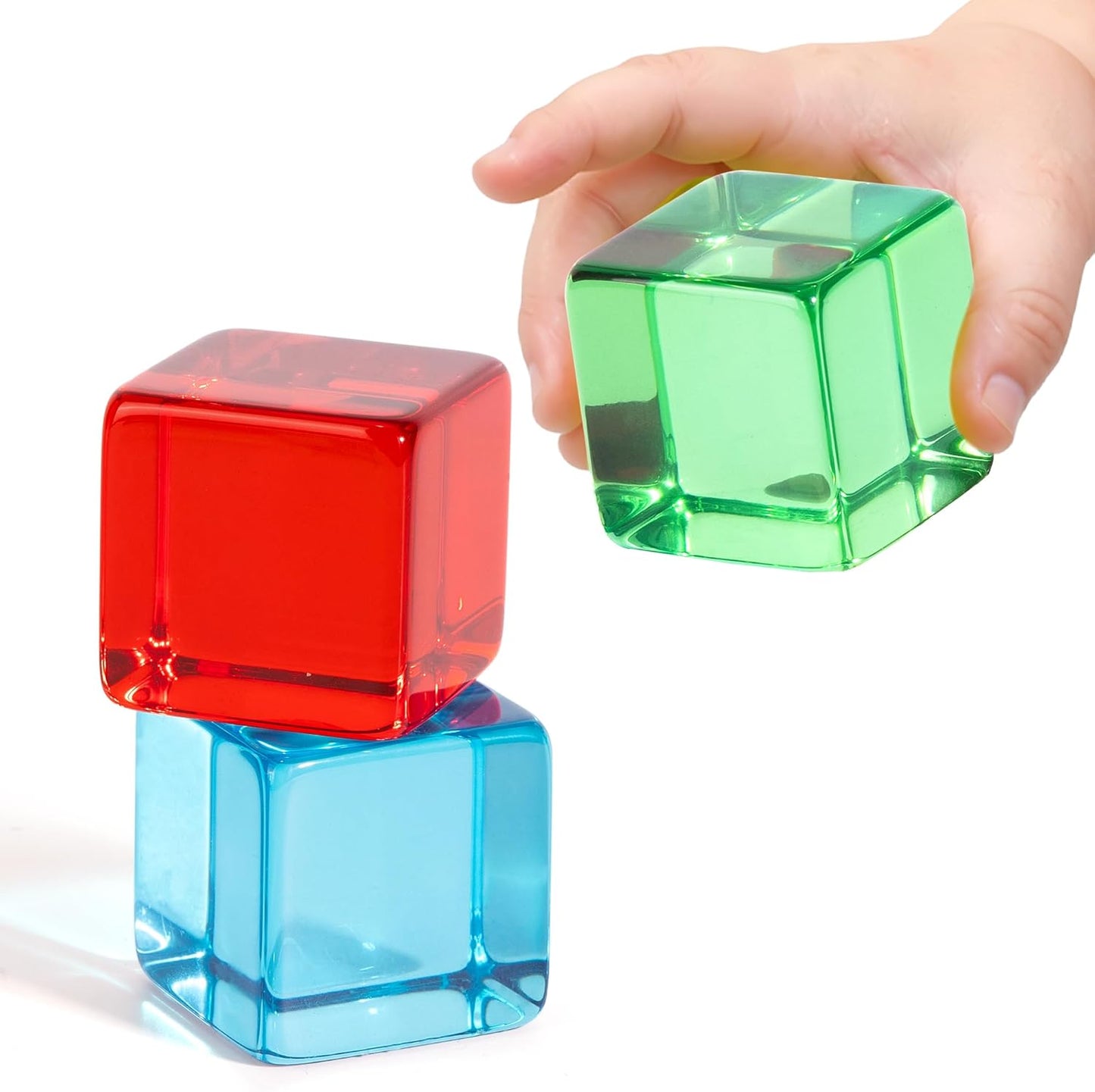 Woodtoe Large Building Blocks for Toddlers, Montessori Toys for 1 2 3 Year Old Boy Girl, No Choking Hazard Toys for Age 2-4 Kids Baby, Rainbow Acrylic Block Set, Sensory Birthday Toy Gifts for Kid