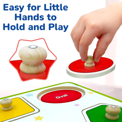 Lucas & Friends Wooden Toys, Peg Puzzle Toddler Toys, Educational Wooden Puzzles for Montessori and Preschool Kids, Shapes Puzzle Board for Ages 3 4 5 6 Years Old Boys and Girls As Gifts