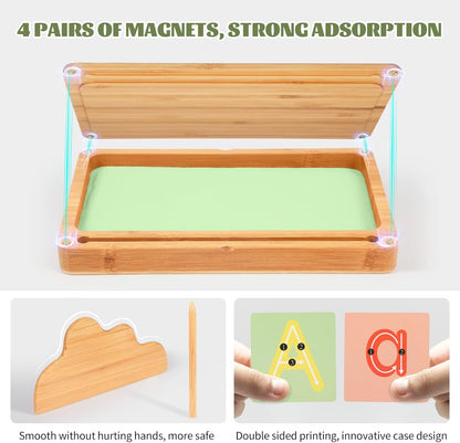 AtMini Montessori Sand Tray with Lid - Wooden Sand Trays for Kids Writing Letters and Numbers, Preschool Classroom Must Haves, Kindergarten Learning Tools (Blue)