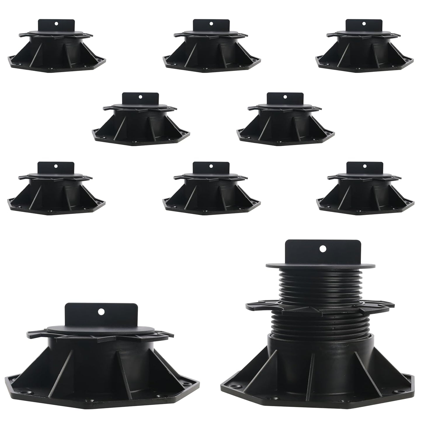 10 Pack Adjustable Deck Support Pedestal, Plastic Adjustable Deck Foundation Base, Support for Floating Deck Platform Deck Floor Height Adjustment Raising from 2-3/8" to 5-1/2"