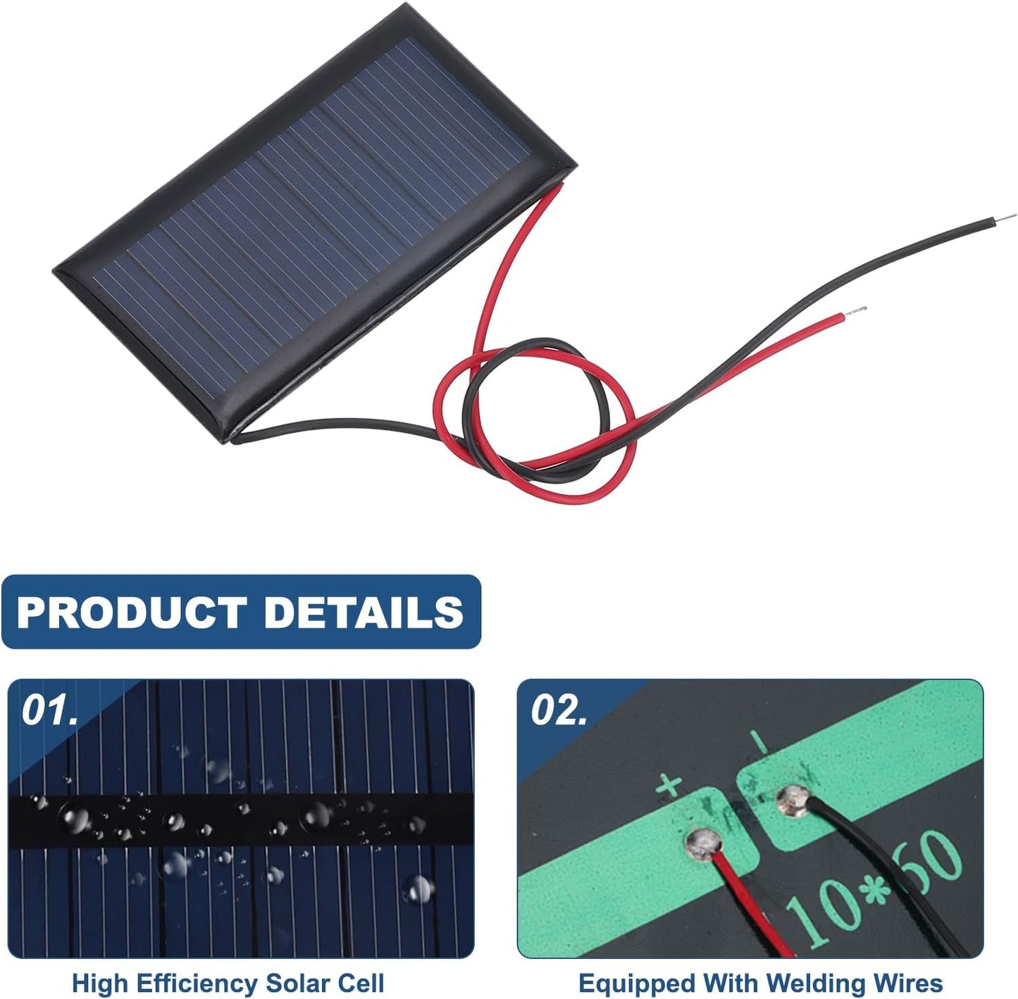 MECCANIXITY 2 Pcs 5.5V 0.44W 70mA Mini Solar Panels, Small Polycrystalline Solar Cell Panel with 2 Cable for DIY Electric Toy Materials Kits Charger, 60mm x 60mm