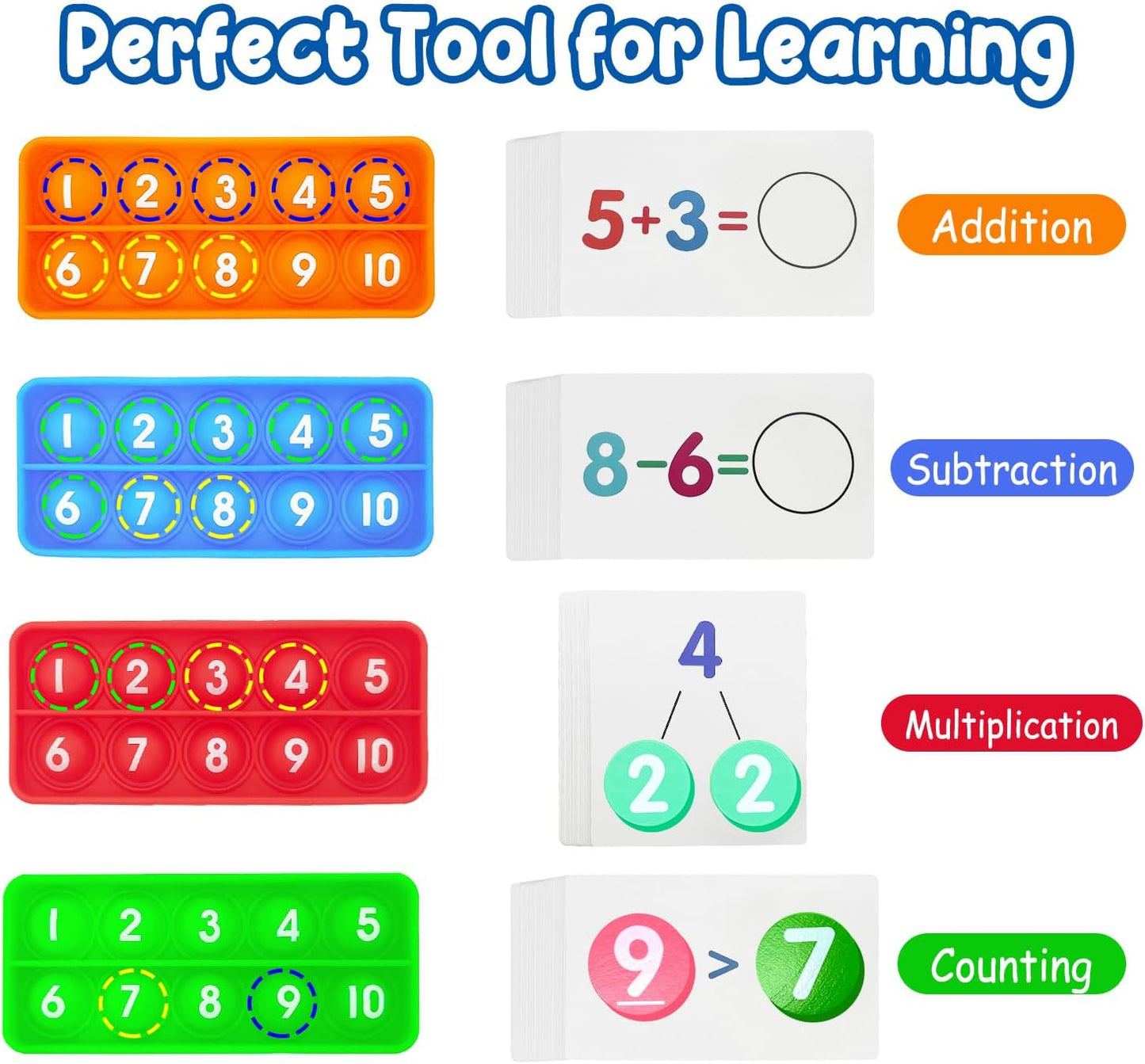 1-20 Ten Frame Pop Board, 6PACK Fidgets for Classroom, Quiet Sensory Toys Bubble Poppers, Pop for Counting Math, Focus Tools for Kids, Montessori Educational Toy Gift for Kindergarten