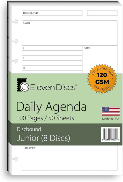 Eleven Discs Discbound Paper, Junior Size Mileage Log Sheets - Premium 120gsm Heavyweight Notebook & Planner Refills - 8 Discs, 5.5 x 8.5 in - Punched for Circa, Arc, TUL (50 Sheets)