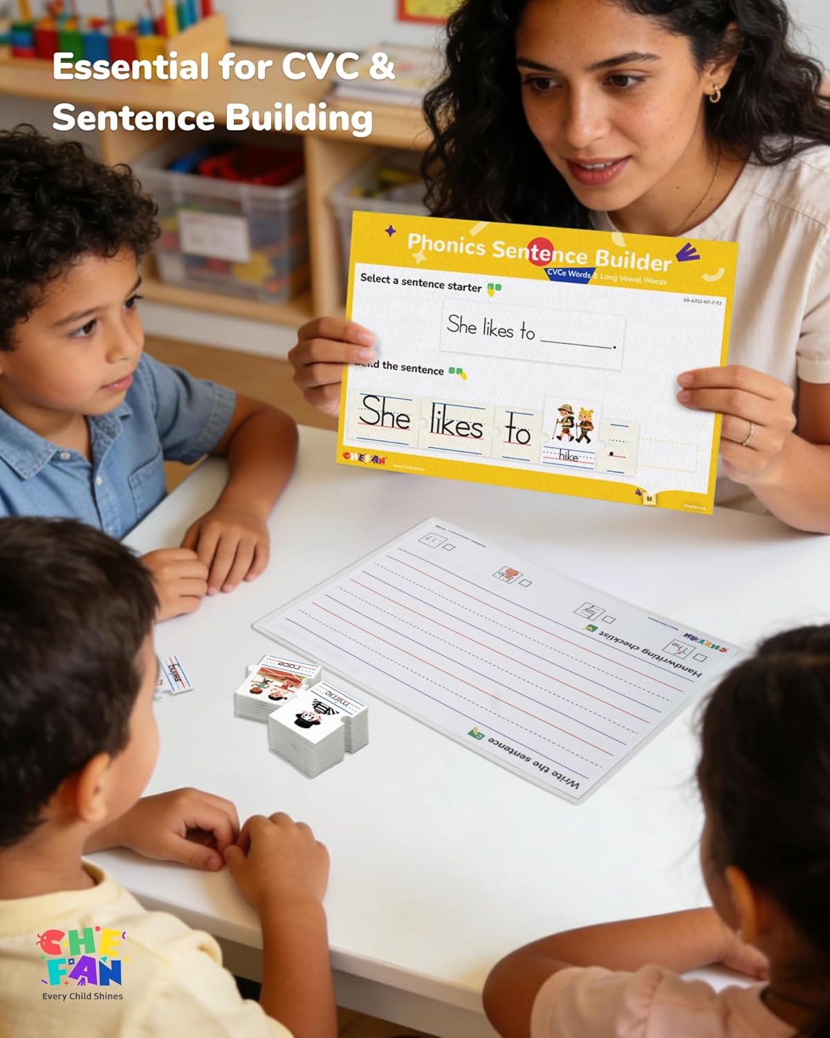 CHEFAN Sentence Building for Kids, Phonics Sentence Builder, CVC Word Games for Kids, Sight Words Flash Cards, Learn to Read Handwriting Practice, Preschool Kindergarten Homeschool & Speech Therapy