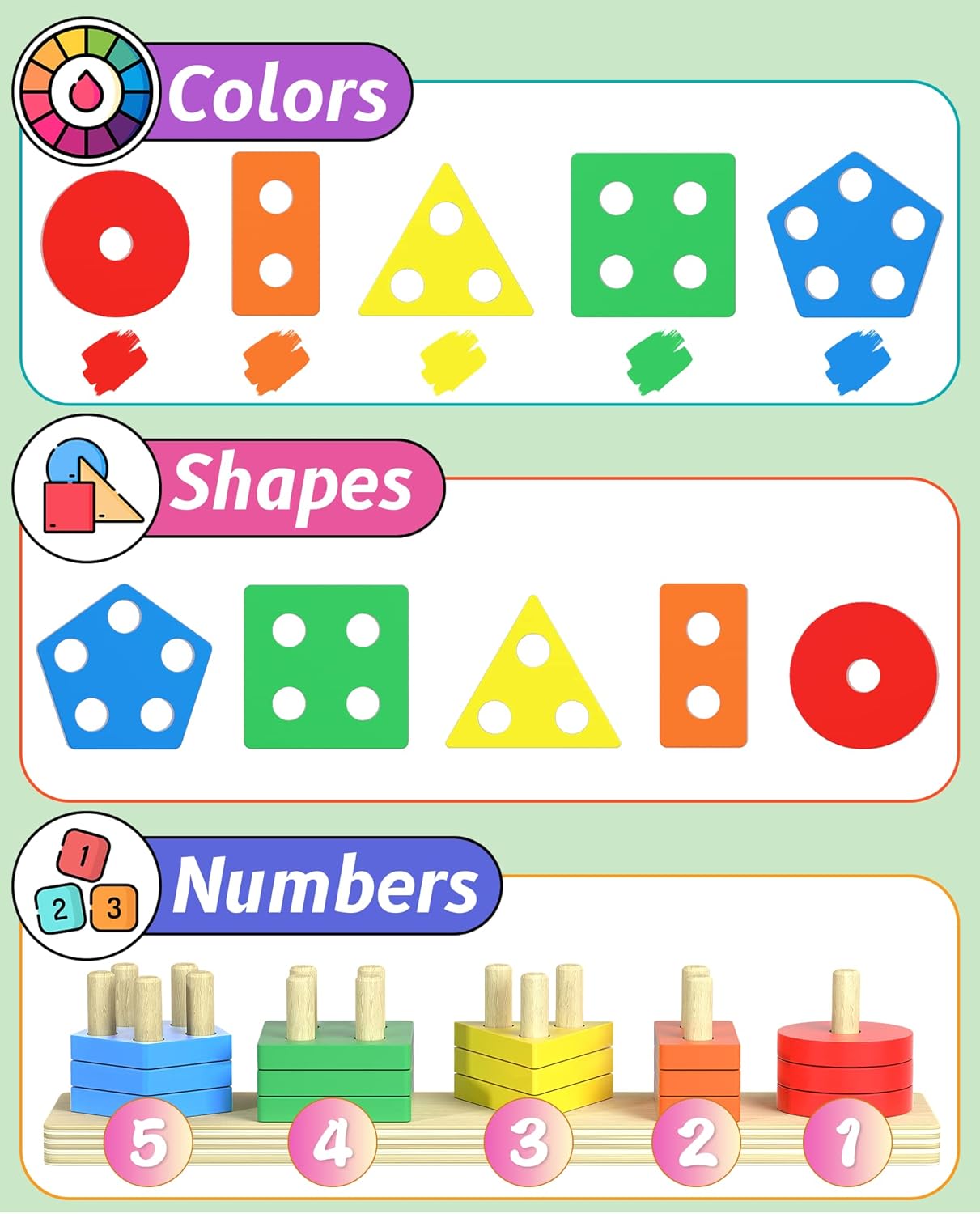kecristv Montessori Toys for 1 2 Year Old Girl and Boy Birthday Gifts, Shape Sorter Wooden Toys for Toddlers Age 1-3 2-4, Learning Educational Sensory Stacking Toy Toddler Puzzles