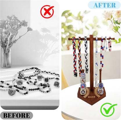 rain bunny Wooden Baseball or Softball Drip Necklace Organizer Holder, Championship Ring Display Holder, Softball Ring Holder, Drip Necklace Baseball Display Gift (Walnut Red)