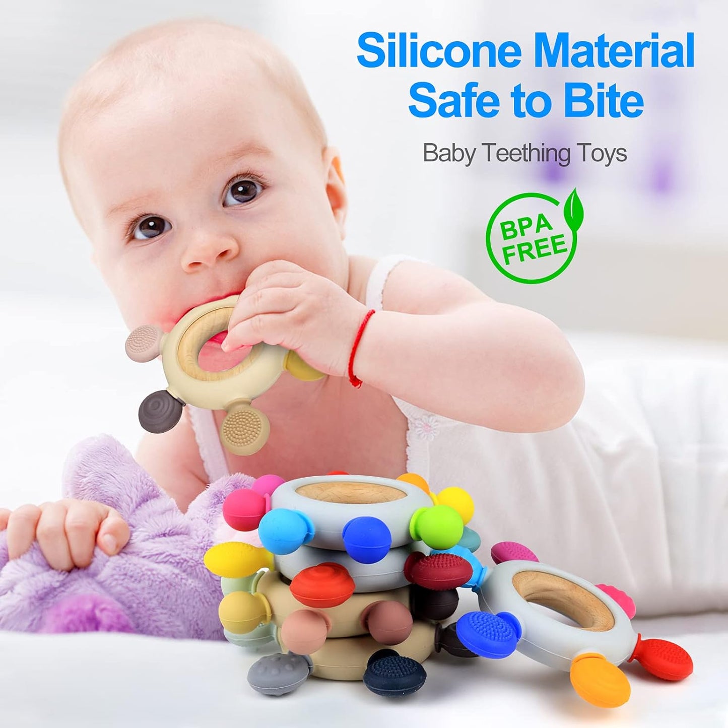 Baby Teething Toys Teething Rings Silicone Teethers for Babies 6-12 Months Baby Rattles & Plush Rings Sensory Toys for Soothing Sore Gums for Newborn Infant Essentials (Animals)