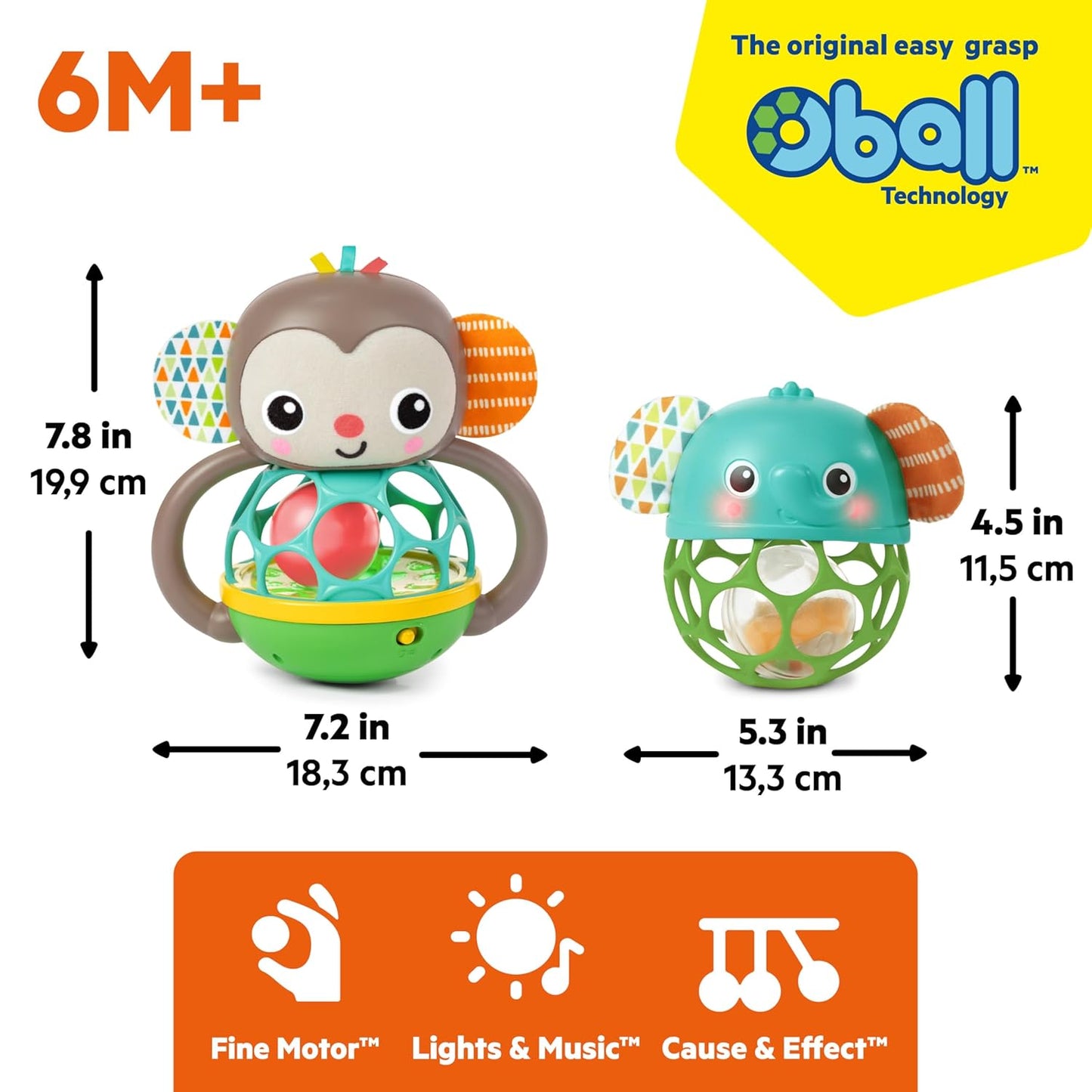 Bright Starts Oball Musical Toy, Jingle & Shake Pal, BPA-Free Easy-Grasp Baby Rattle Toy, Ages Newborn+