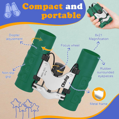 Real Binoculars for Kids Gifts for 3-12 Years Boys Girls 8x21 High-Resolution Optics Compact Toy Binocular for Bird Watching,Travel, Camping