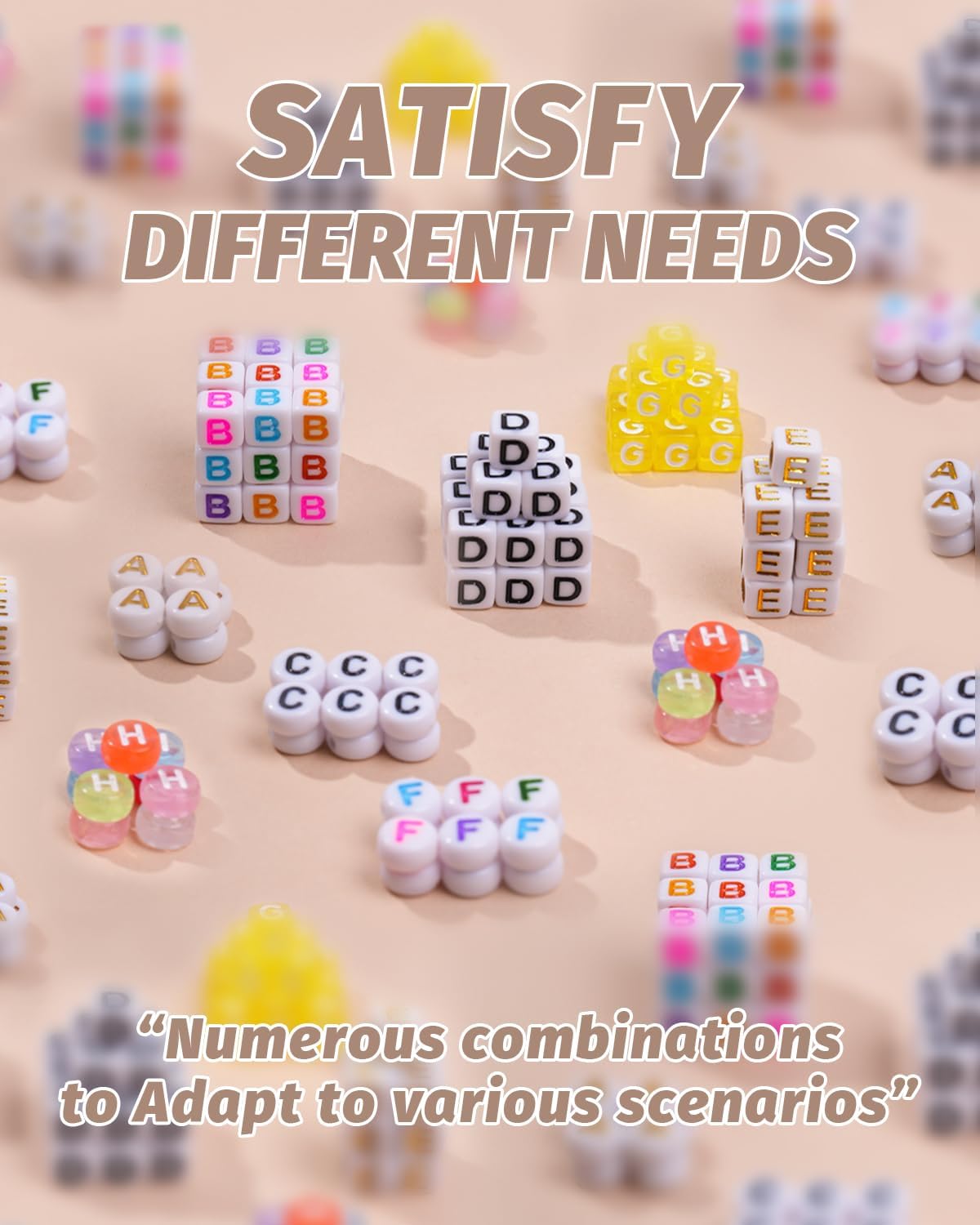 DoDoBeads 1270 Pcs Letter Beads Kit, White and Colorful Square Acrylic Alphabet Beads with Extra Vowels, Numbers & Spacers, Perfect for Friendship Bracelets