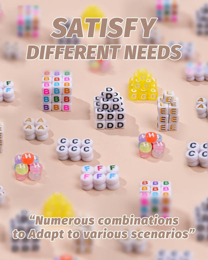 DoDoBeads 1270 Pcs Letter Beads Kit, White and Colorful Square Acrylic Alphabet Beads with Extra Vowels, Numbers & Spacers, Perfect for Friendship Bracelets