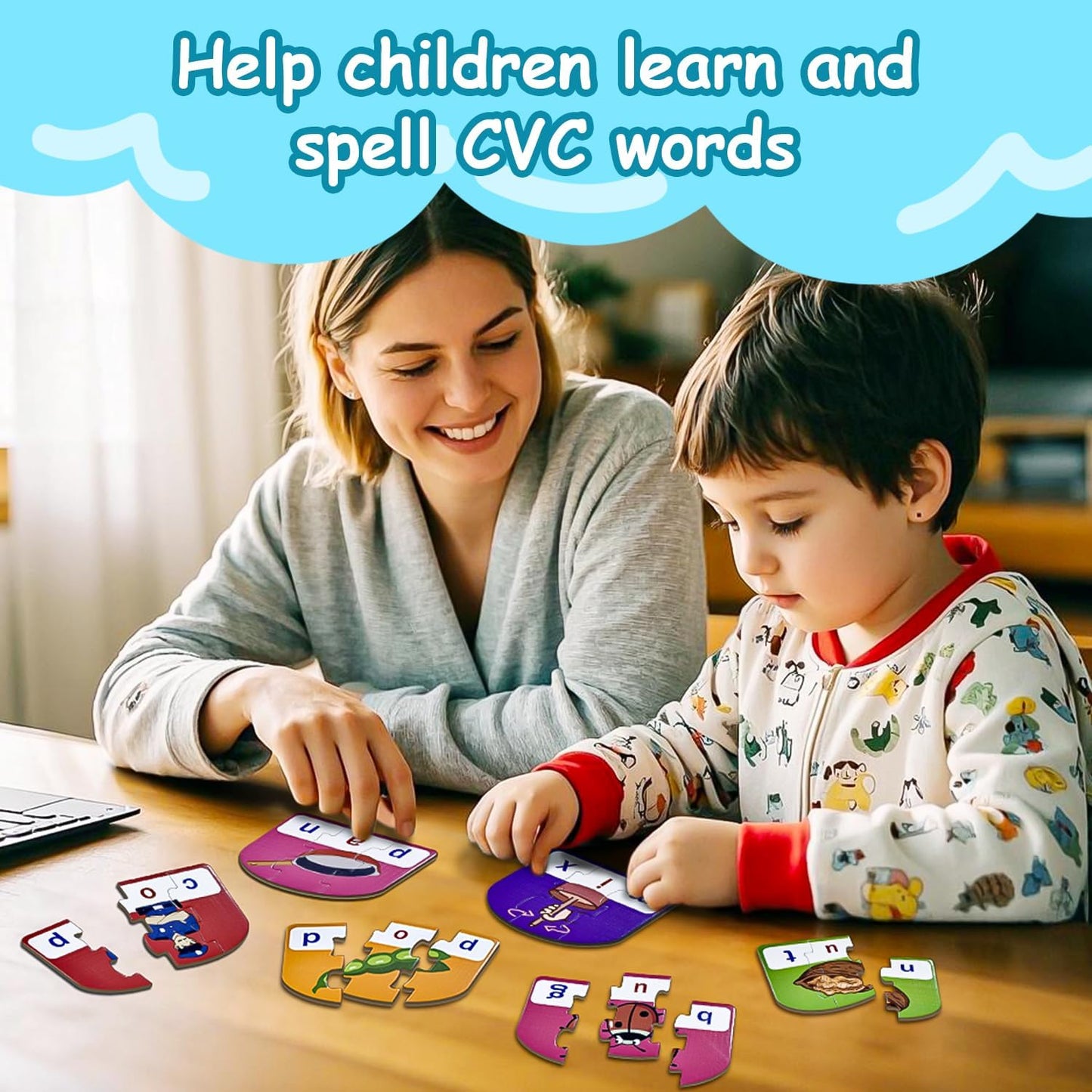 CVC Puzzle Cards for Kids – Phonics & Spelling Games for Toddlers, 3-Letter Word Puzzles for Preschool & Kindergarten, Perfect for Speech Therapy & Early Learning Classroom Essentials