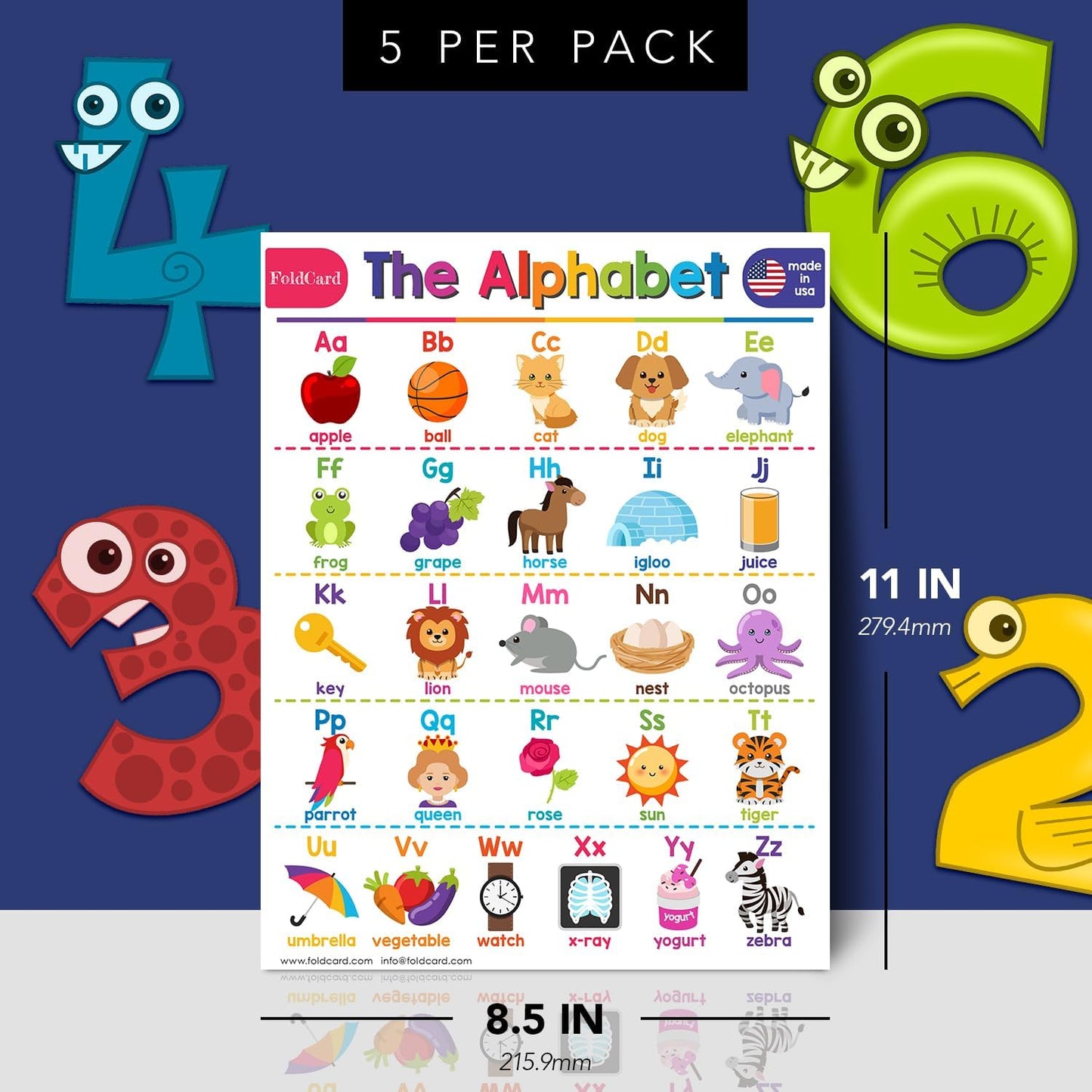 Multiplication Chart Math Table Poster – Double-Sided Educational Visual/Learning Aid Poster, Bright and Colorful | Glossy Durable Cardstock | 8.5 x 11" | 5 per Pack