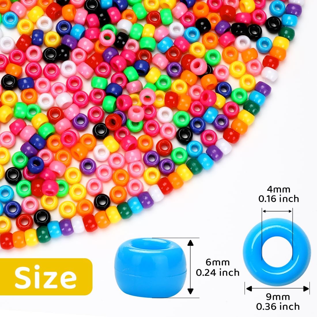 1200pcs Pony Beads Bulk – 11 Colors 6x9mm Plastic Craft Beads for Bracelets, Jewelry, Hair Braiding & DIY Projects