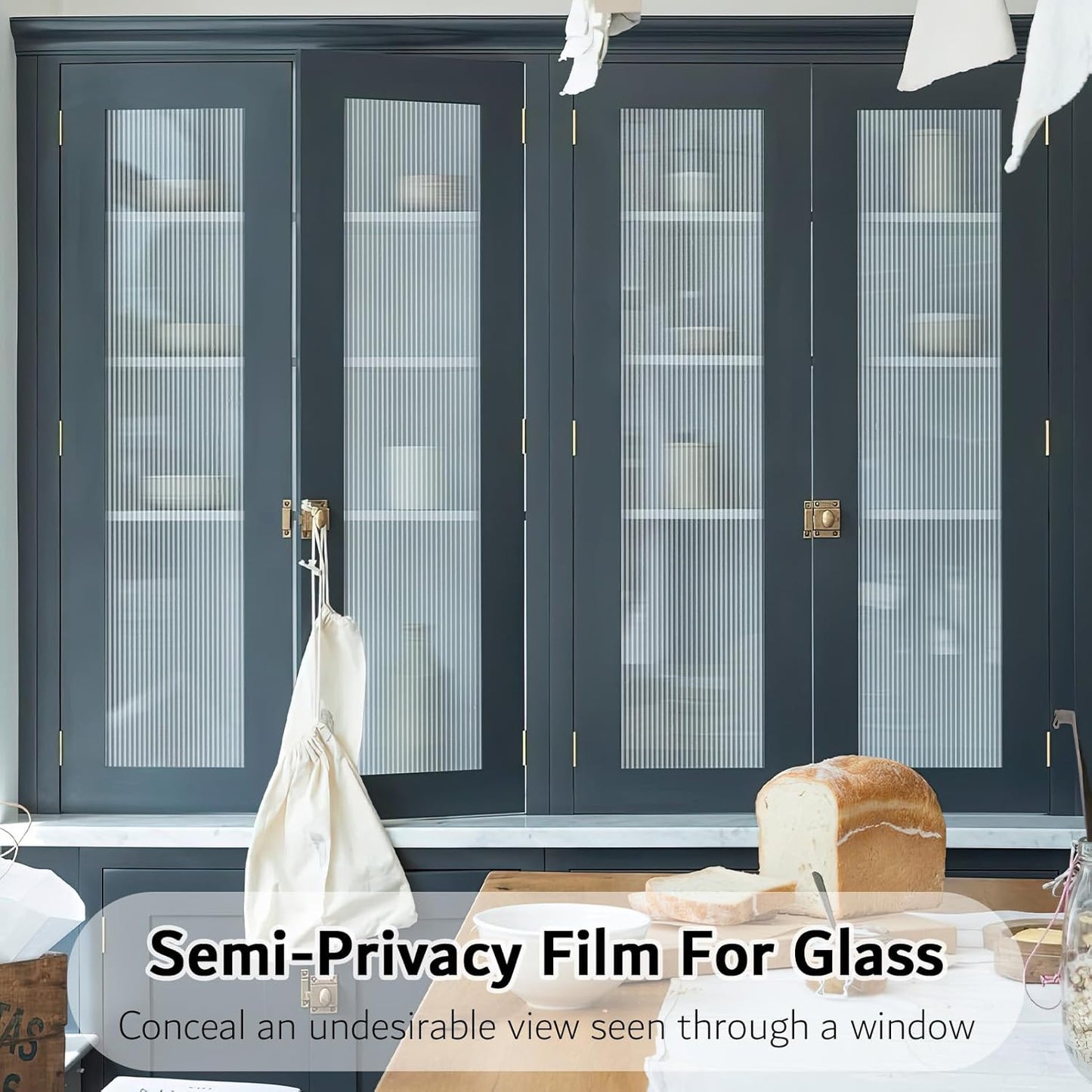 VELIMAX Reeded Glass Privacy Film, Frosted Window Vinyl, 3D Decorative Window Decals Non Adhesive for Bathroom & Living Room, 17.7x118 inches