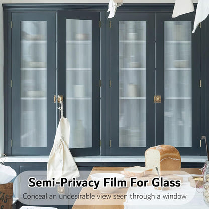 VELIMAX Reeded Glass Privacy Film, Frosted Window Vinyl, 3D Decorative Window Decals Non Adhesive for Bathroom & Living Room, 17.7x118 inches
