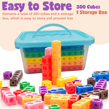 300 Pcs Linking Cubes for Kids - Counting Blocks with Storage Boxes, Connecting Cubes Math Manipulatives for Preschool & Elementary Aged Kids