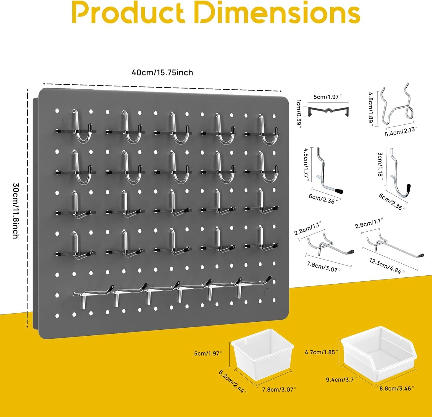 Peg Board for Tools, 4 Pack Metal Pegboard Wall Organizer with Hooks,16"×12" White Pegboard Panels for Walls Home, Garage Tool Storage, Kitchen, Office Organization, Craft Room