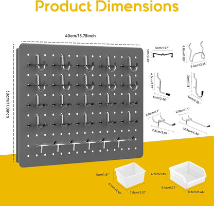 Peg Board for Tools, 4 Pack Metal Pegboard Wall Organizer with Hooks,16"×12" White Pegboard Panels for Walls Home, Garage Tool Storage, Kitchen, Office Organization, Craft Room