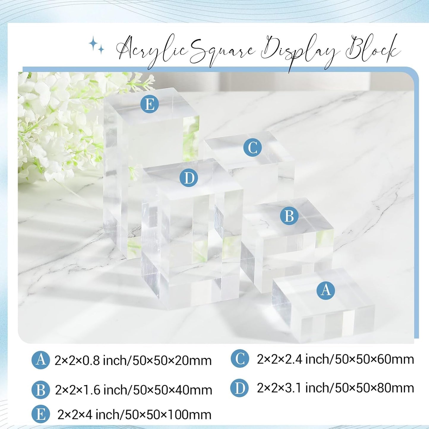 Marsui 10 Pcs Acrylic Cubes for Display Product Photography Props Transparent Acrylic Block Set for Boutique Jewelry Cosmetic Crafts Closet Show(Square, 10 Sizes)