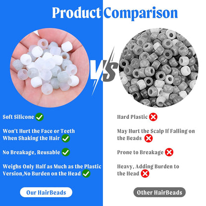 100 Small Silicone Hair Beads Glow in Dark for Kids Girls Braids, 5mm Colorful Soft Silicone Hair Beads, 1 Plastic Quick Beaders for Hair Braids, 50 Elastic Rubber Bands