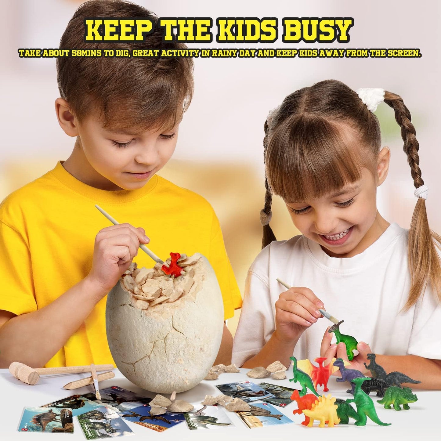Dinosaur Egg Dig Kit, Unearth a Jumbo Dino Egg with 12 Unique Large Surprise Dinosaur Toys, Ideal Educational STEM Toys and Gifts for Kids Aged 5-7, Suitable for Party and Easter