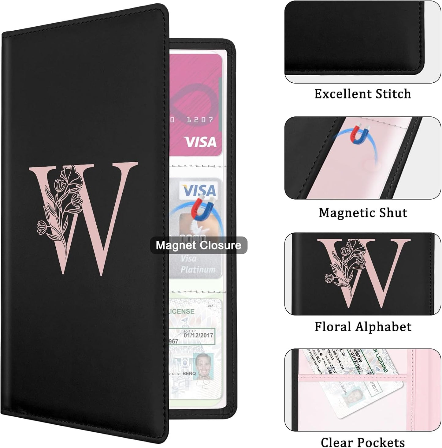 Letter Car Registration and Insurance Holder, with Magnetic Closure for License, Cards and Documents,Vehicle Glove Box Car Organizer, Interior Car Accessories for Women Men (I)