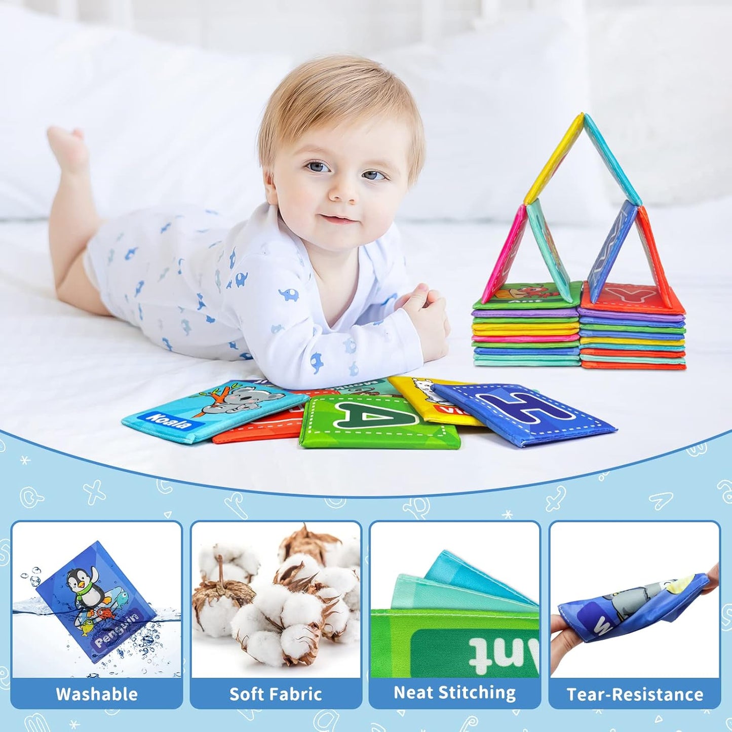 Dr.Rapeti Soft Alphabet Cards, 26pcs ABC Alphabet, 26 Letters Flash Cards with Storage Bag Washable Non-Toxic, Early Learning Toy, Baby Bath Toy for Baby Infant Toddler Kids