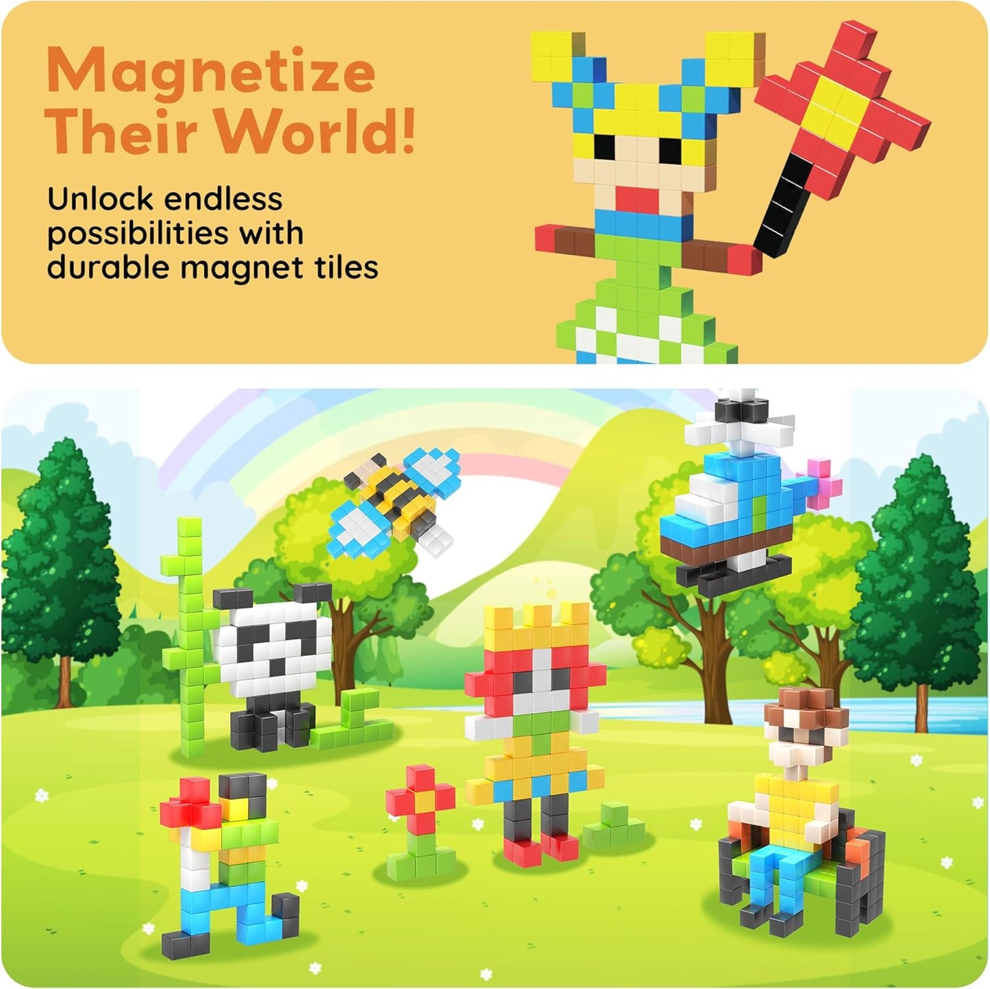 PicassoTiles 60pc Magnetic Puzzle Cube Building Set 1 Inch 3D Blocks STEM Construction Toy for Toddlers Kids Boys Girls Age 3+ Montessori Learning Travel Sensory Gift with Educational Idea Book PMC60
