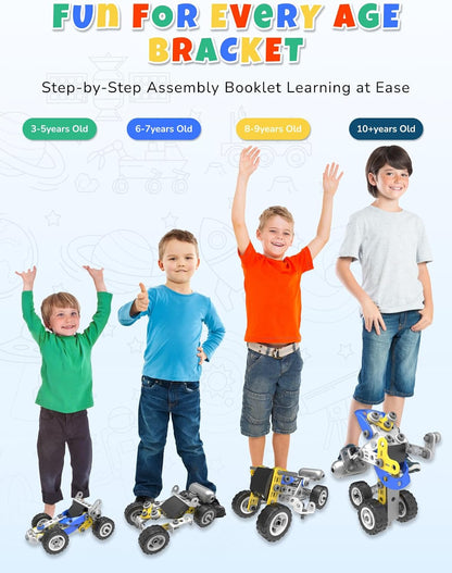 10 in 1 STEM Toys for 5 Year Old Boy, Building Toys for Kids Ages 4-8 5-7 6-8, STEM Engineering Construction Kit with Electric Motor, Educational Science Gift for 5 Year Old Boys