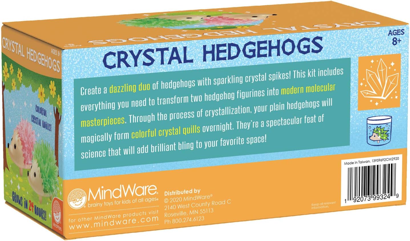 MindWare Crystal Growing Kits: Hedgehogs Bright Colors Set of 2 – Cute DIY Crystal Growing Kits for Kids & Teens – Funky mini Science Experiment in an 9pc kit – Crystals Grow in 24 Hours