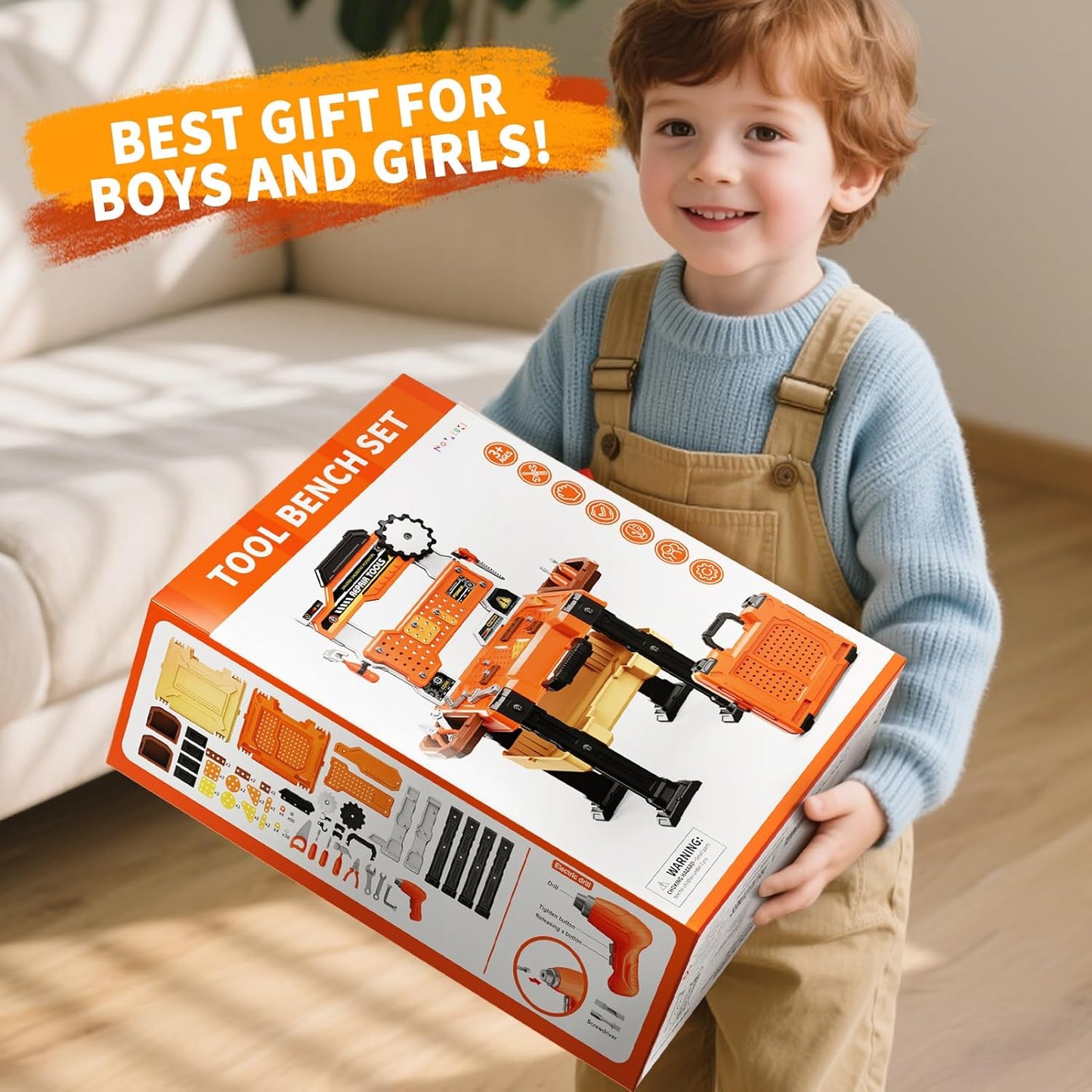 Kids Tools Bench, Tool Box Playset with Screw and Electric Drill Toy, Pretend Play Construction Toys Work Bench for Toddlers 3-5 Years Old, Birthday for Boys Ages 3 4 5 6 7 8