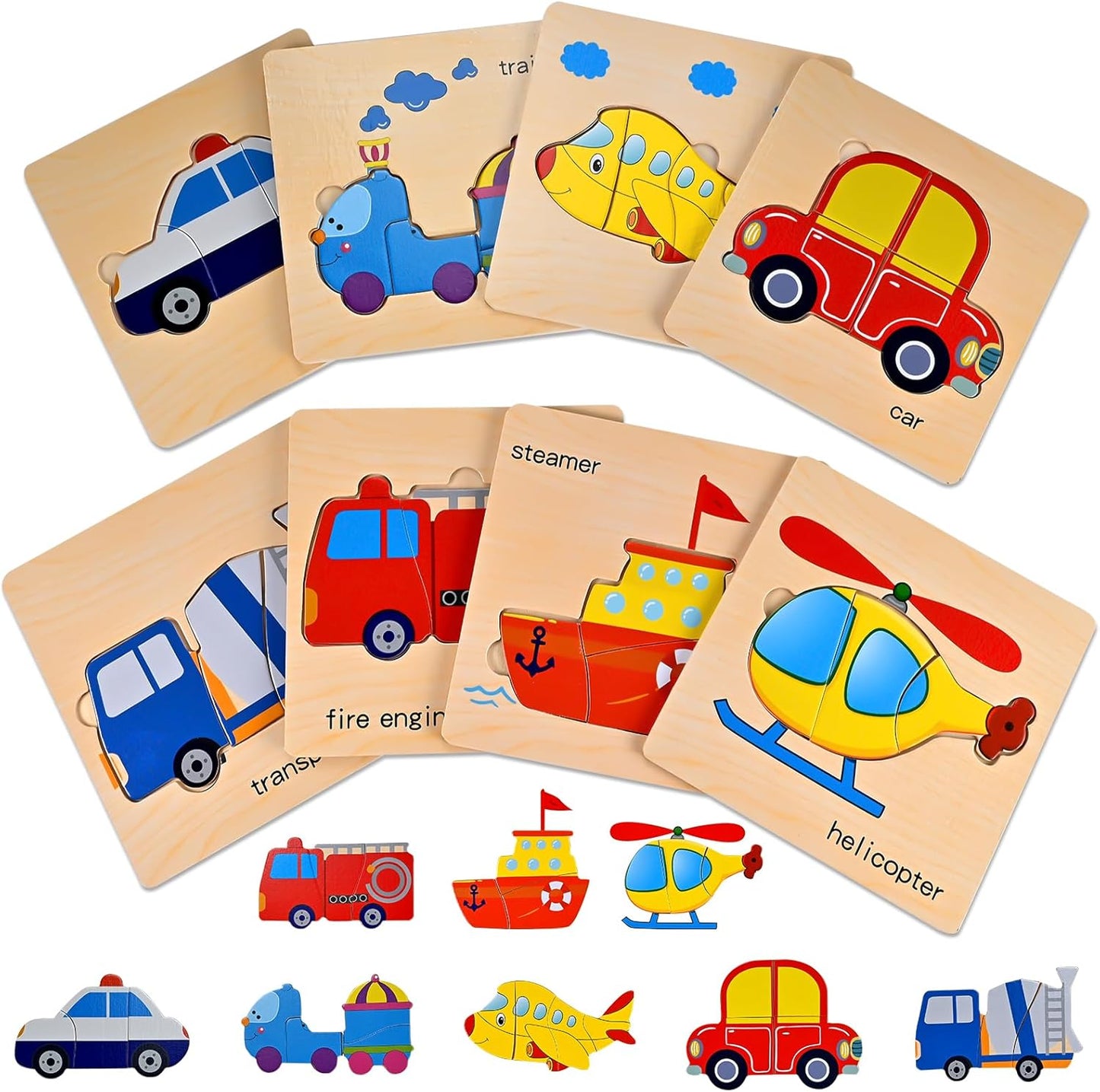 8pcs Wooden Puzzles for Toddlers 1-3, Toddler Puzzles Ages 2-4, Montessori Toys for 1-3+ Years Girl Boy, Sea Animal Puzzle for Kids, Jigsaw Puzzle Educational Toys Preschool for 1-4