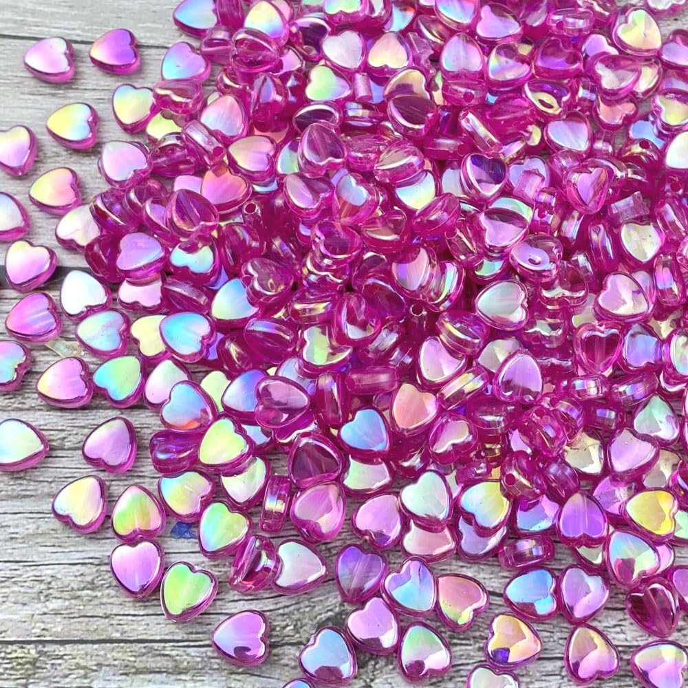 400 PCS Acrylic Heart Shape Beads AB Colors Heart Pony Spacer Beads for Jewelry Making DIY Bracelet Earring Necklace Key Chains(Deep Pink)