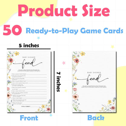 Spring Wildflowers Predictions & Advice Theme Baby Shower Games for New Parents - 50 Flowers Game Cards for Boys & Girls -Gender Neutral Gender Reveal Baby Announcement Activities Supplies & Decor-A02
