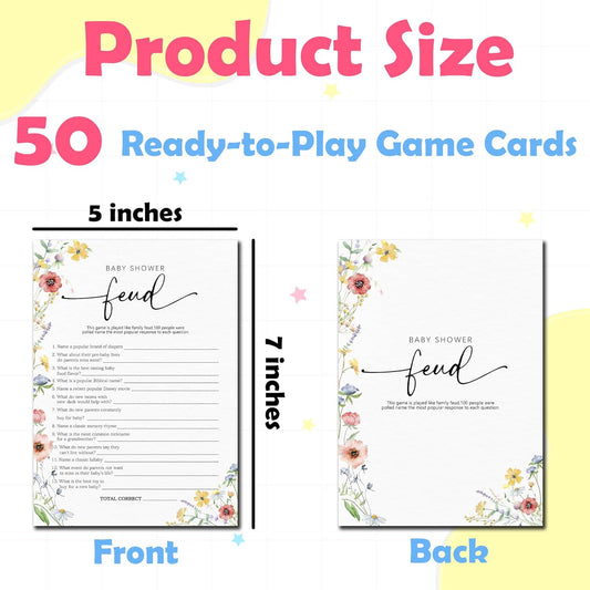 Spring Wildflowers Predictions & Advice Theme Baby Shower Games for New Parents - 50 Flowers Game Cards for Boys & Girls -Gender Neutral Gender Reveal Baby Announcement Activities Supplies & Decor-A02