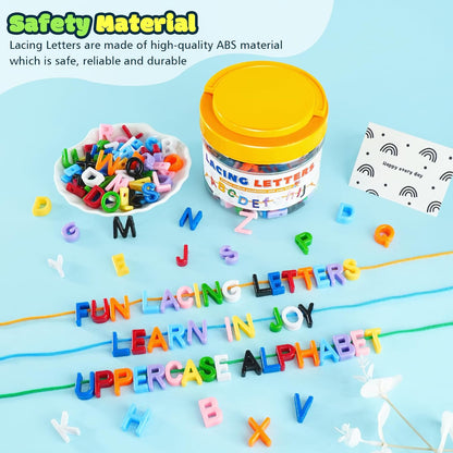 278 Pcs Lacing Letters Beads, Lowercase Alphabet Learning Toys, 10 Color Rainbow Alphabet Beads with 18 Laces, Preschool & Home Educational Toy for Kids Ages 3+, Back to School Supplies