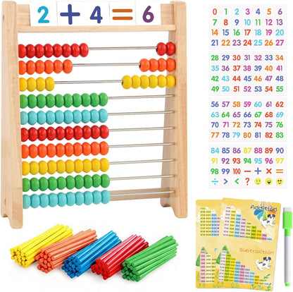 Wooden Abacus for Kids Math Games for Kids 5-7 Abacus Counters Homeschool Counting Toys for 3-5 6-8 Boys Girls Gifts Math Manipulatives Educational Learning Toys for 4 Year Old with Number Cards 1-100