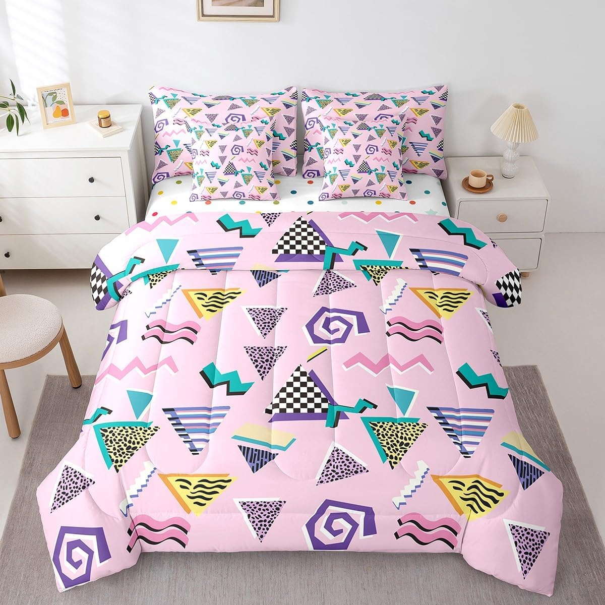 Erosebridal Chemical Equation Bed in a Bag Queen Comforter Set 7 Piece,Chemistry Bedding Sets Science Students Learning Gift Sheet Set with Comforter,Molecular Formula Education Bed Set - Colors A