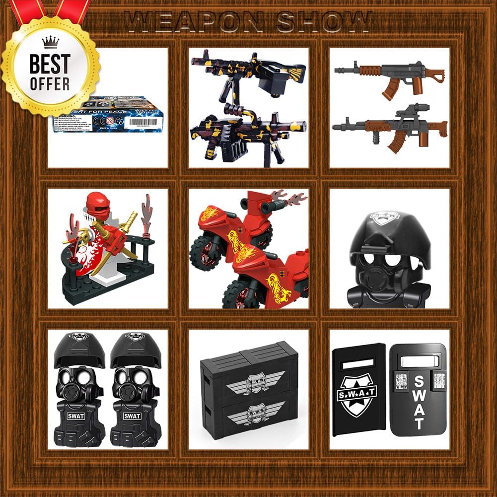 390+ Pcs Military Weapon Pack Building Blocks Toys Army Weapon Set Soldier Gear Set SWAT Accessories Kits, Camouflage Helmet Tactical Vest Shields Gatling, Compatible with Major Minifigure