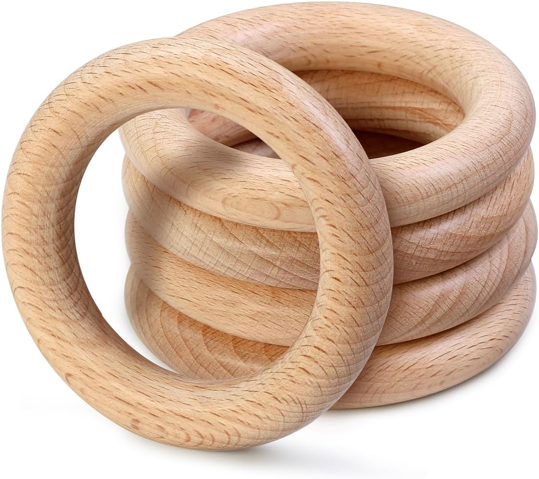FoDau770 5pcs Natural Beech Wooden Rings, Unfinished Solid Wood Rings Heavy Duty Wood Circles, Macrame Craft Circles for Party, Home Decor & DIY Making - Outer Diameter: 3 Inch