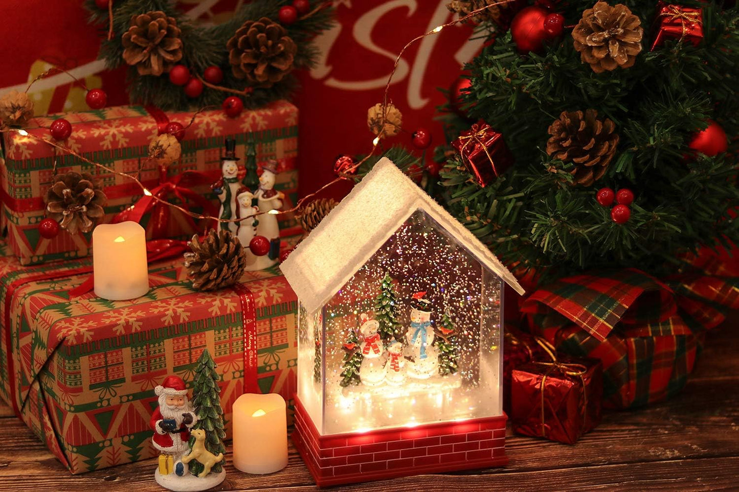 Eldnacele Musical Snow Globe Lantern with Timer, Lighted USB/Battery Operated Swirling Singing Water Glittering Lantern, Snow Globes for Adults and Kids Christmas Decoration- Santa