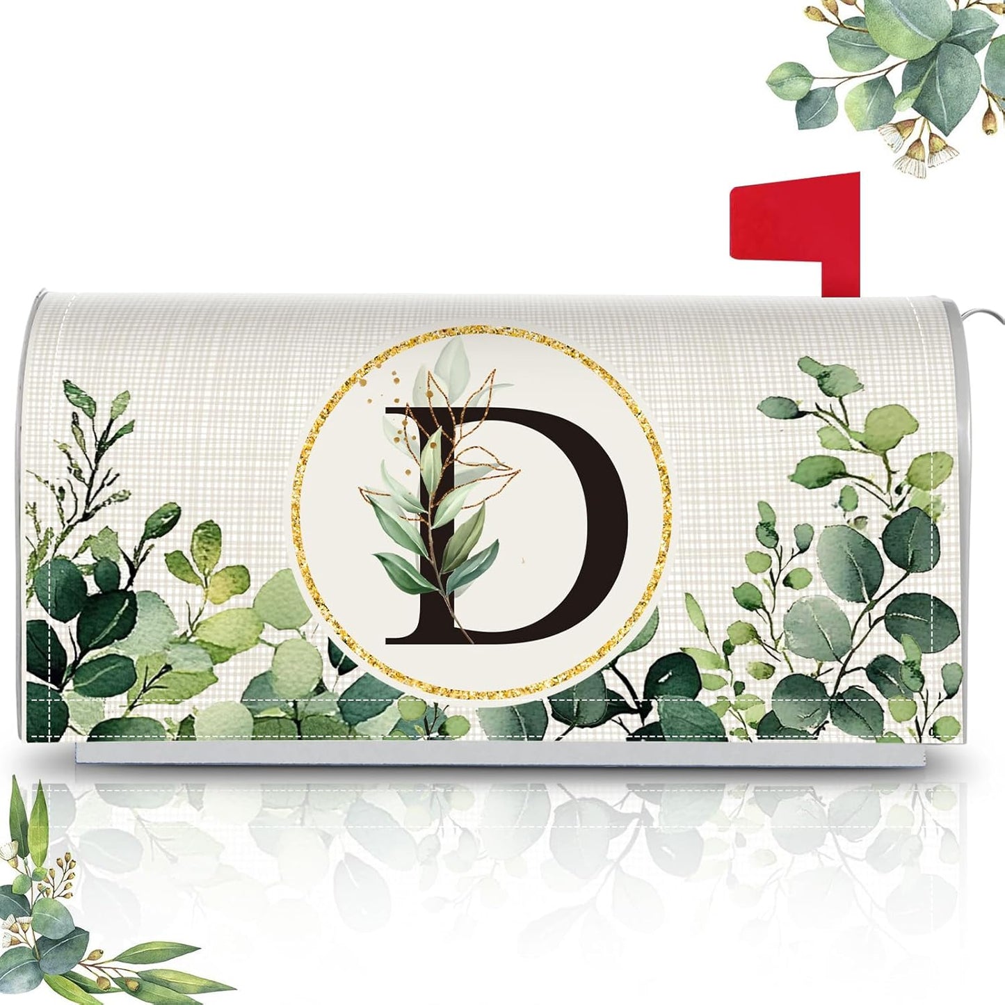 Tiamon Monogrammed L Mailbox Covers Magnetic Eucalyptus Welcome Letter Box Wrap Standard Size 21x18 Inch Spring Summer Leaves Mailbox Decor Eucalyptus Letter Numbers Decoration for Outdoor Garden Yard