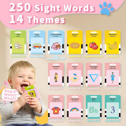 Aullsaty Talking Flash Cards for Toddlers 1-3, Upgraded 248 Sight Words Montessori Speech Therapy Toy, Autism Sensory Educational Learning Toys, Birthday Gifts for Boys Girls (Pink)