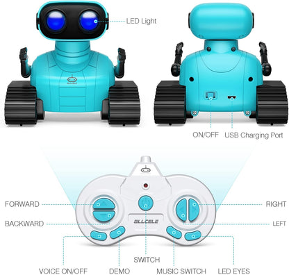 ALLCELE LED RC Robot Toys for Girls with Programming, Music, Demo and LED Function, Remote Control Robot Toy, Gift for Girls 3-8 Years Old Blue Pink