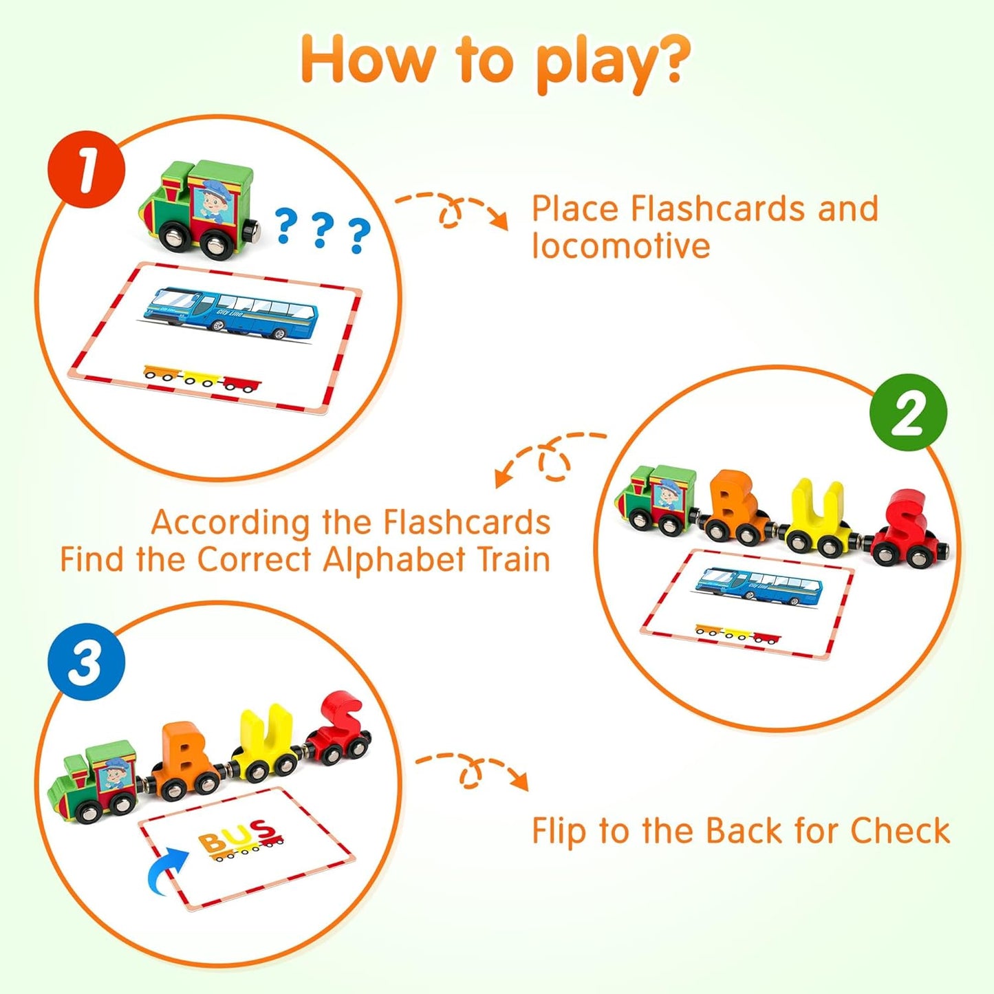 Vanmor Wooden Train Set for Toddlers - Snap-Connection Animal Trains, Magnetic Alphabet Train Learning Toys, STEM Preschool Toys, ABC and Animal Play Set for Kids Ages 3-5