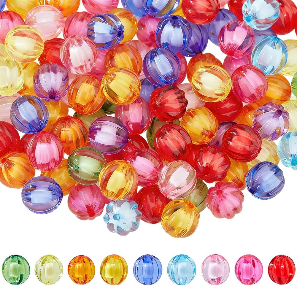 DICOSMETIC 110Pcs Transparent Acrylic Round Pumpkin Beads Bulk Random Color Chunky Bubblegum Beads 16mm(0.63in) Diameter for DIY Bracelets Necklaces Earrings Keychains