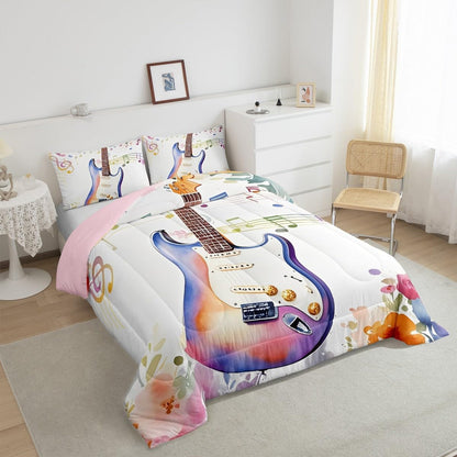 Erosebridal Drum Kit 3D Print Kids Comforter Sets Rock Music Themed Full Bedding Set for Boys Girls Musical Pattern Comforter Set,Colorful Retro Style Quilt Duvet 3 Pcs