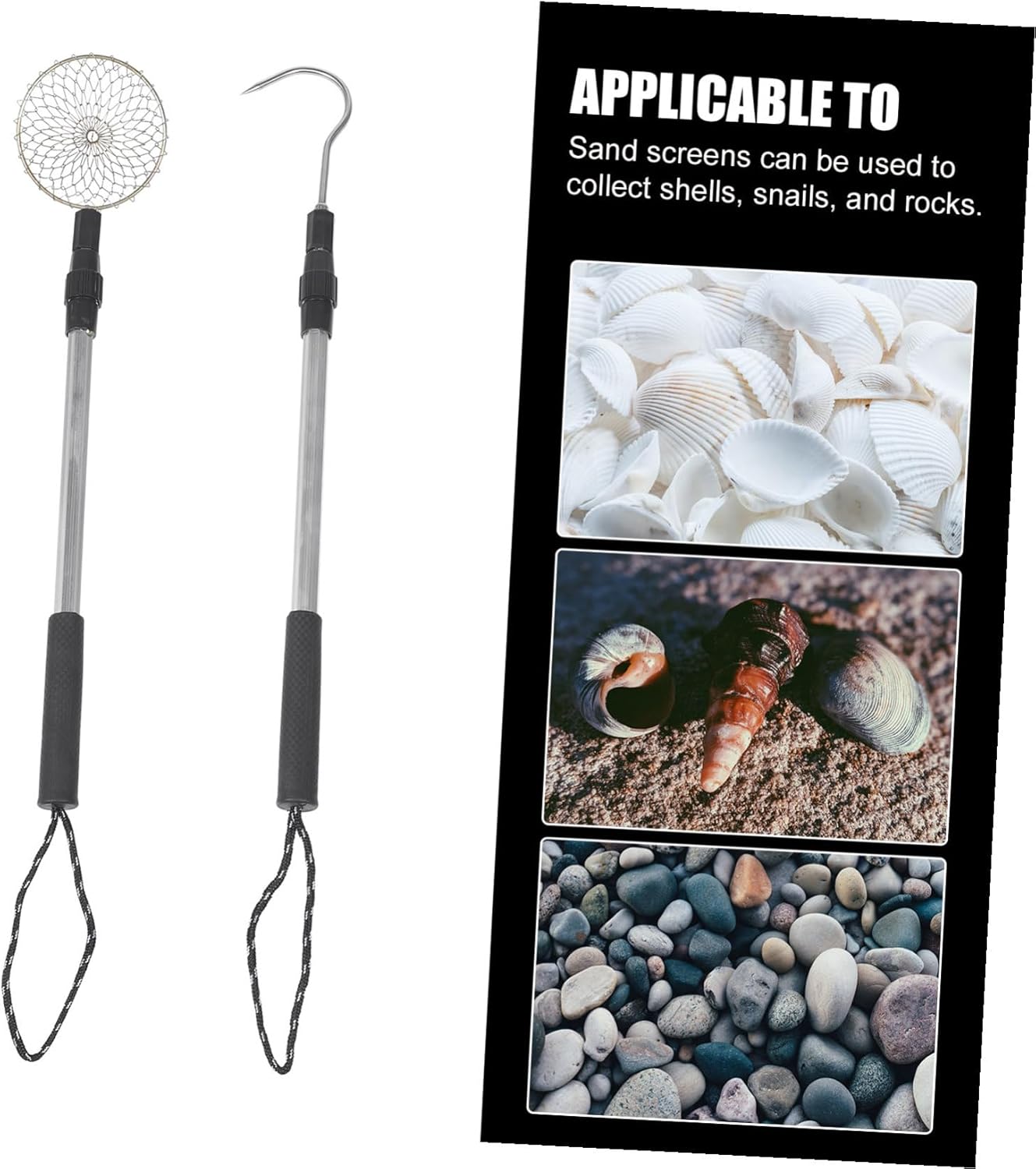ORFOFE Reusable Beach Sand Sifter Kit with Detachable Aluminum Scoop and Hook Lightweight Sand Shovel for Shell Collecting Rock Hunting and Treasure Digging Outdoors
