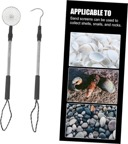ORFOFE Reusable Beach Sand Sifter Kit with Detachable Aluminum Scoop and Hook Lightweight Sand Shovel for Shell Collecting Rock Hunting and Treasure Digging Outdoors